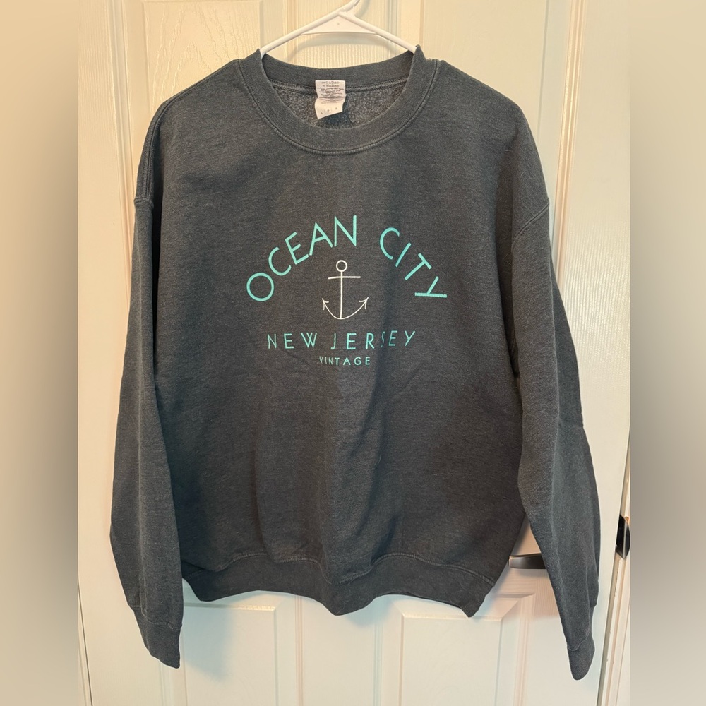 Gildan Unisex Crewneck Sweatshirt, Vintage Look, Gray & Mint Green, Size L